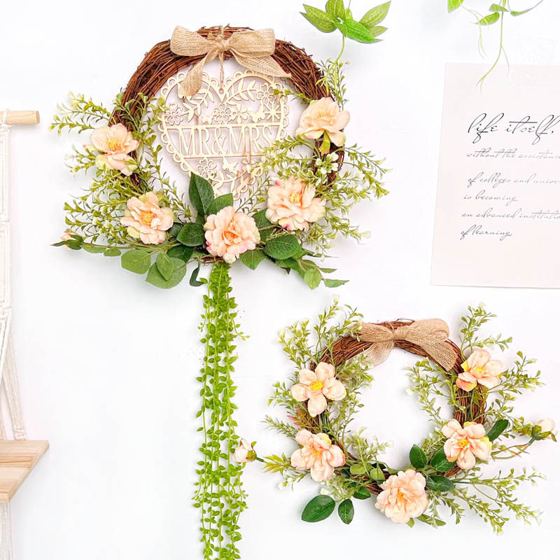 装饰花墙壁挂件客厅藤编壁饰花器背景墙面床头摆件门上花环挂饰品