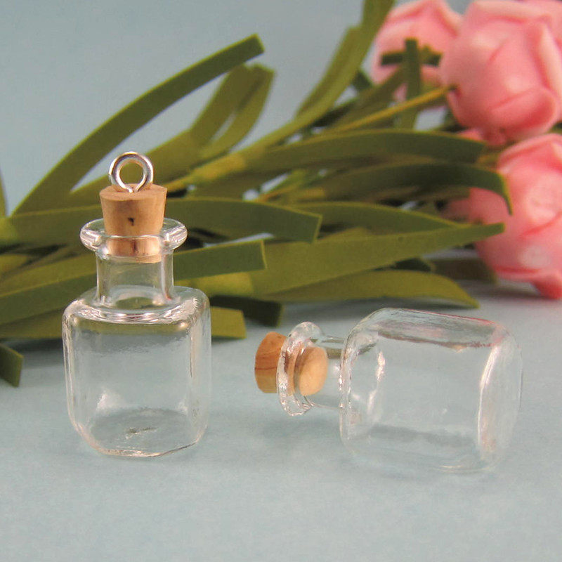 透明加厚迷你小玻璃瓶吊坠木塞扩香薰香水精油瓶子挂坠方形漂流瓶
