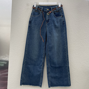 jeans阿里莎莎83315蓝色高腰薄款窄版九分直筒牛仔裤女2024夏季