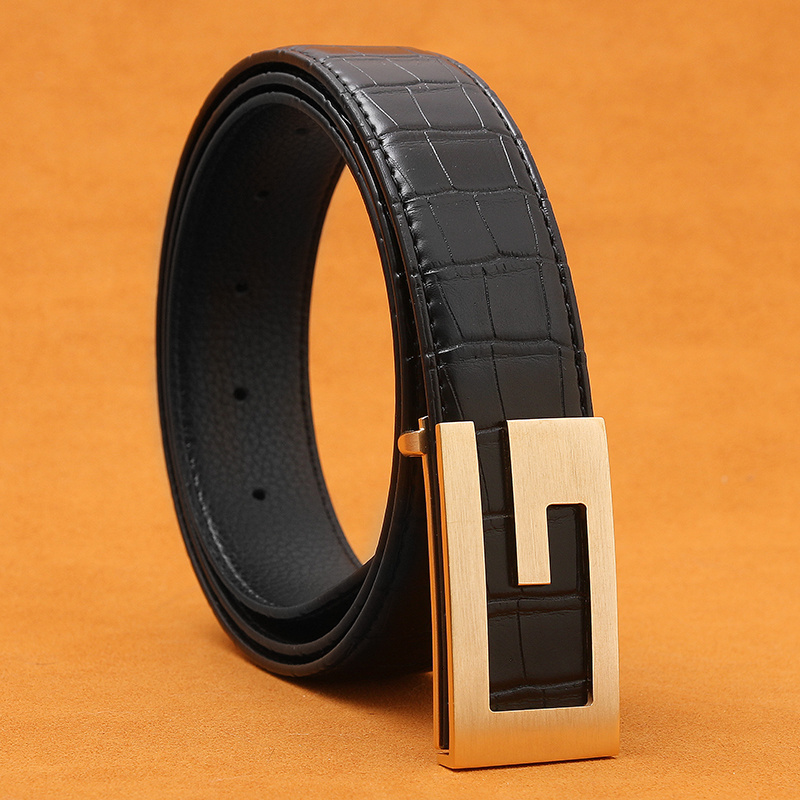 g字母铜扣皮带男青年年轻人真皮男士内穿式牛皮带男裤腰带韩版ins