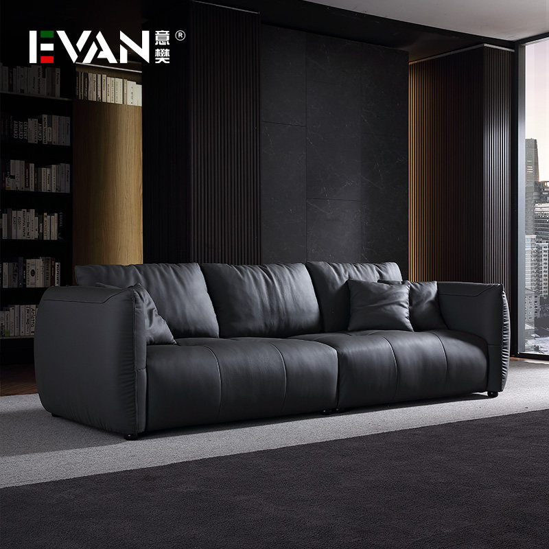 evan 意樊家具-意樊现代轻奢黑色真皮沙发