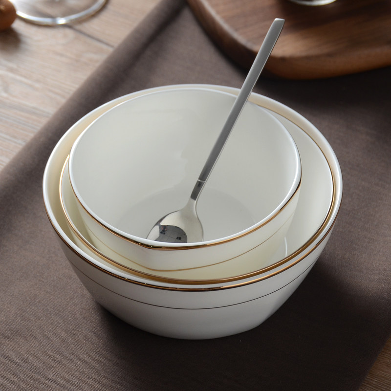 金边碗家用瓷碗饭碗2人方形55英寸汤碗陶瓷碗餐具中式大碗面碗