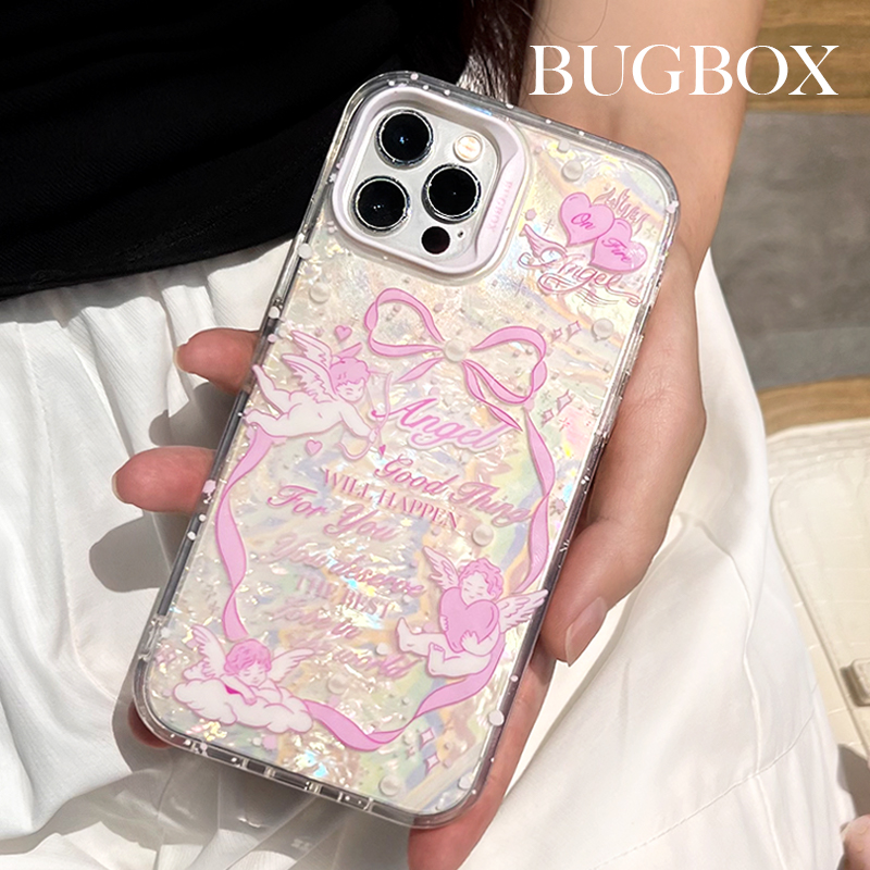 BUGBOX粉色卡通天使双层贝壳纹适用苹果14手机壳12可爱13ProMax保护套防摔新款15Pro女