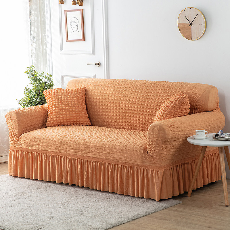简约纯色条纹万能弹力通用布艺沙发套老式皮沙发罩全包防尘123组