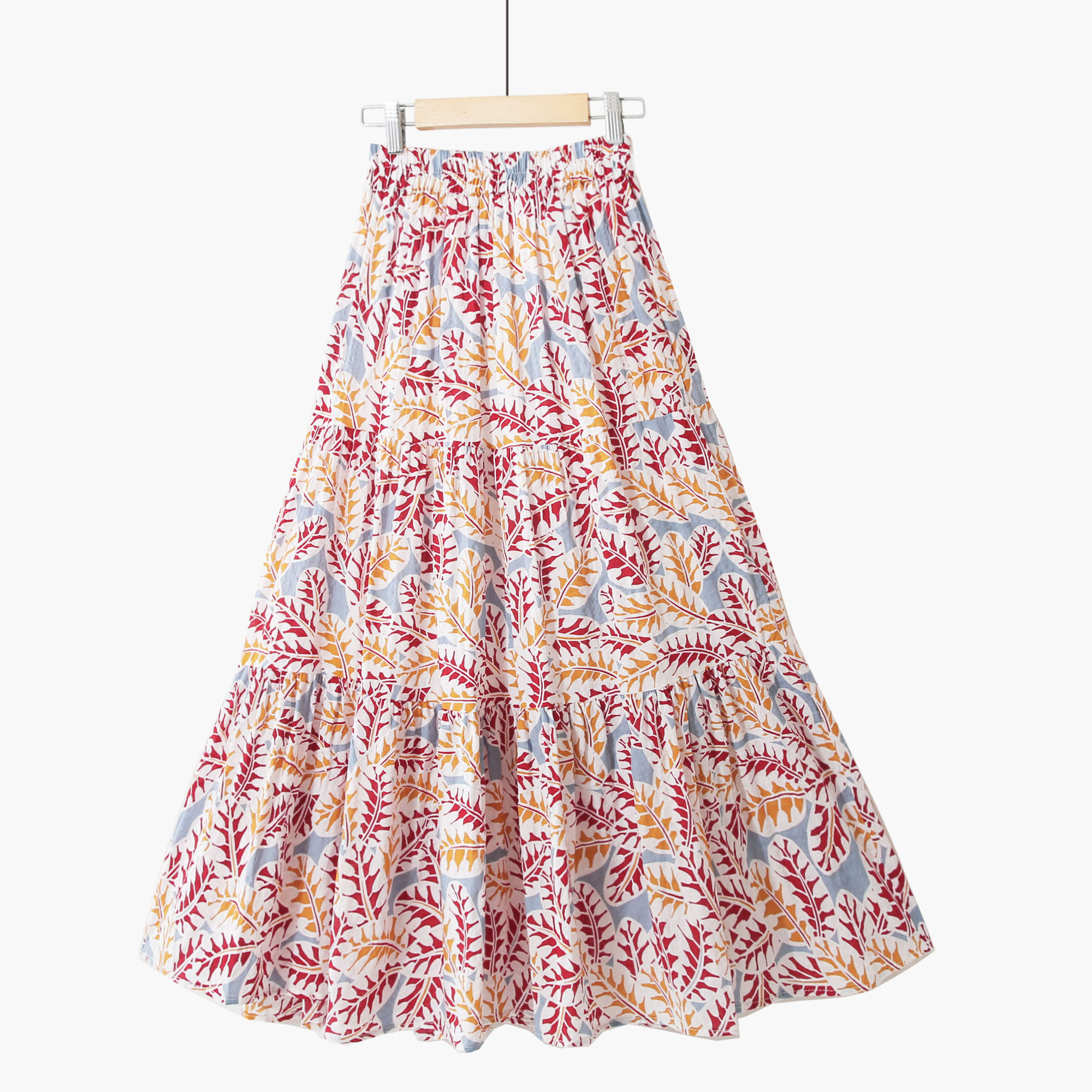 包邮 2020复古高腰百搭显瘦沙滩大裙摆a字中长棉绸民族风印花半身裙夏