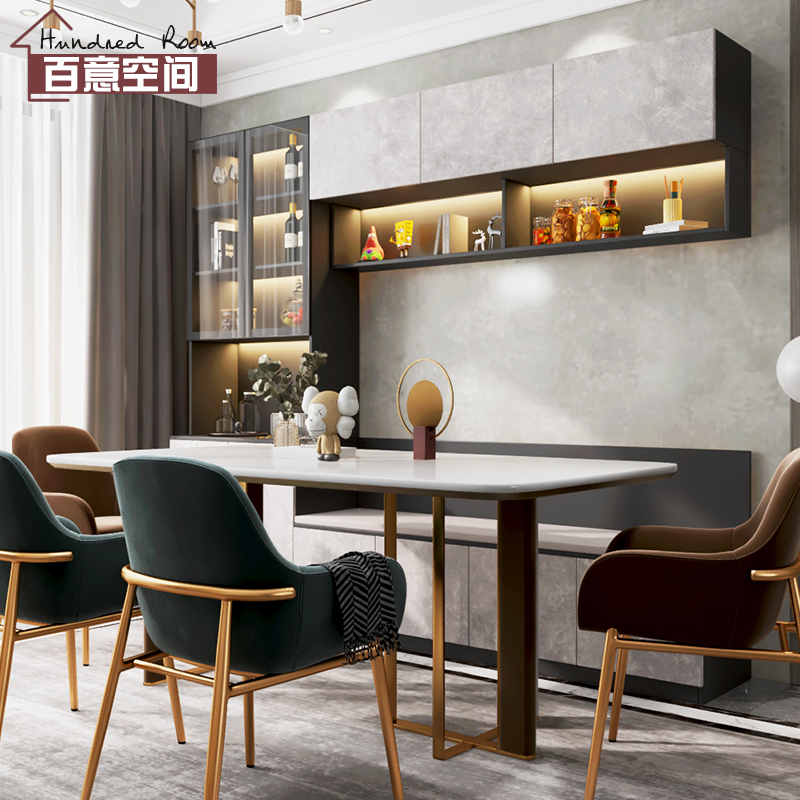 卡座式酒柜餐边柜一体靠墙现代简约餐厅柜餐桌组合家用储物轻奢风