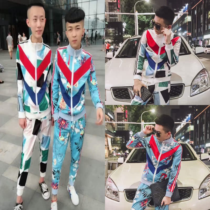 热销快手裤子男装_快手红人张诗尧爱仔仔同款套装网红潮男装裤子卫衣