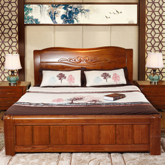实木床双人婚床1.8米 水曲柳现代中式简约高箱储物卧室全实木家具