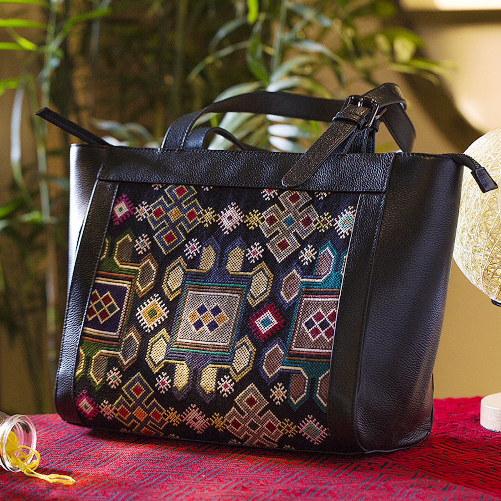 乖幺妹土家织锦时尚牛皮女包西兰卡普手工民族风手提风拉链休闲包