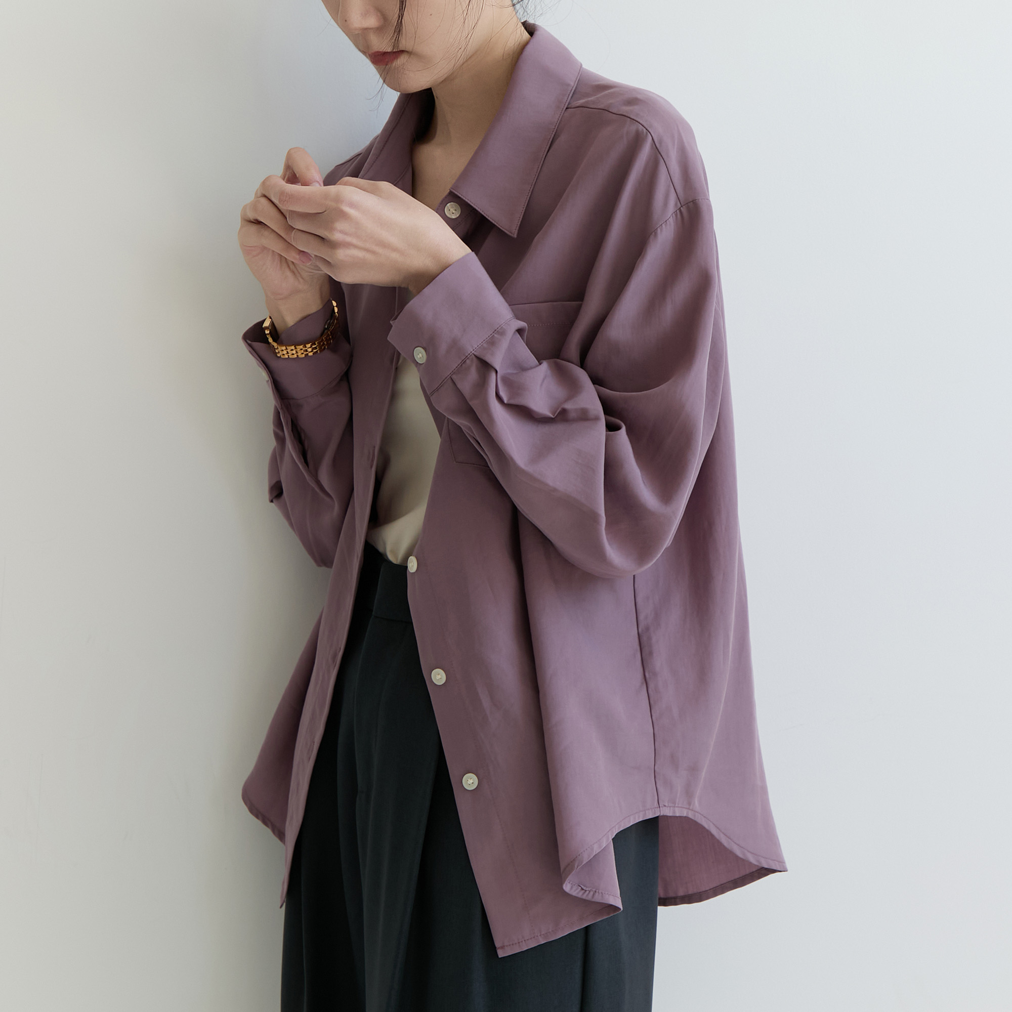 XINER 紫色/蓝色衬衫女夏季薄款小个子宽松oversize长袖防晒衬衣