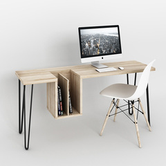 北欧电脑桌 台式桌书桌简约书架宜家电脑桌带书柜实木家用办公桌