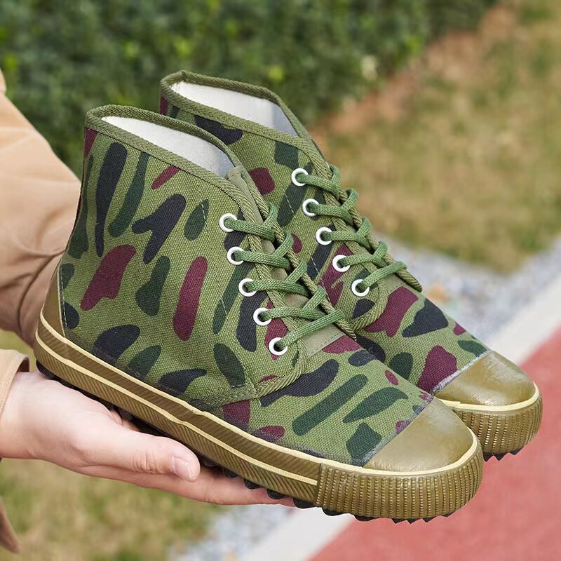 高腰迷彩解放鞋户外登山防滑低腰作训鞋工作耐磨劳保鞋农民黄胶鞋