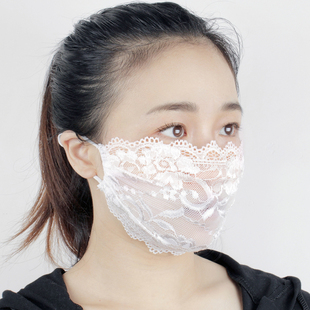白色可调节蕾丝单层女士口罩夏秋季薄款防晒可洗性感透气防尘面罩