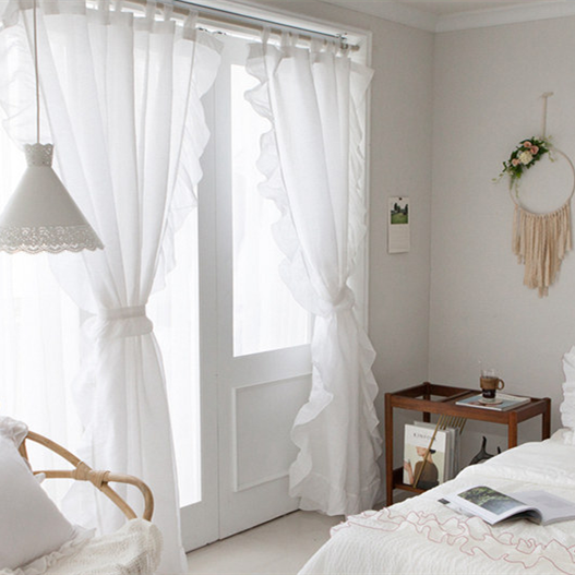 新款上市韩国同款唯美浪漫简约荷叶边客厅卧室纯色透光窗帘可定制