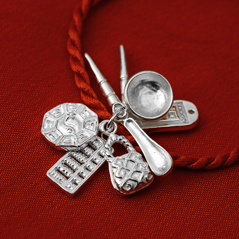 宝宝孕妇新生婴儿幼儿童辟邪压惊999纯银吉祥七宝吊坠3d硬银挂件
