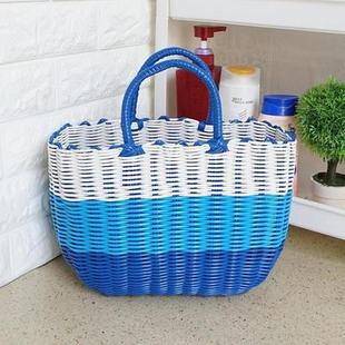 纯手工塑料编织环保手提篮家用买菜篮子户外野餐水果篮游泳洗澡篮