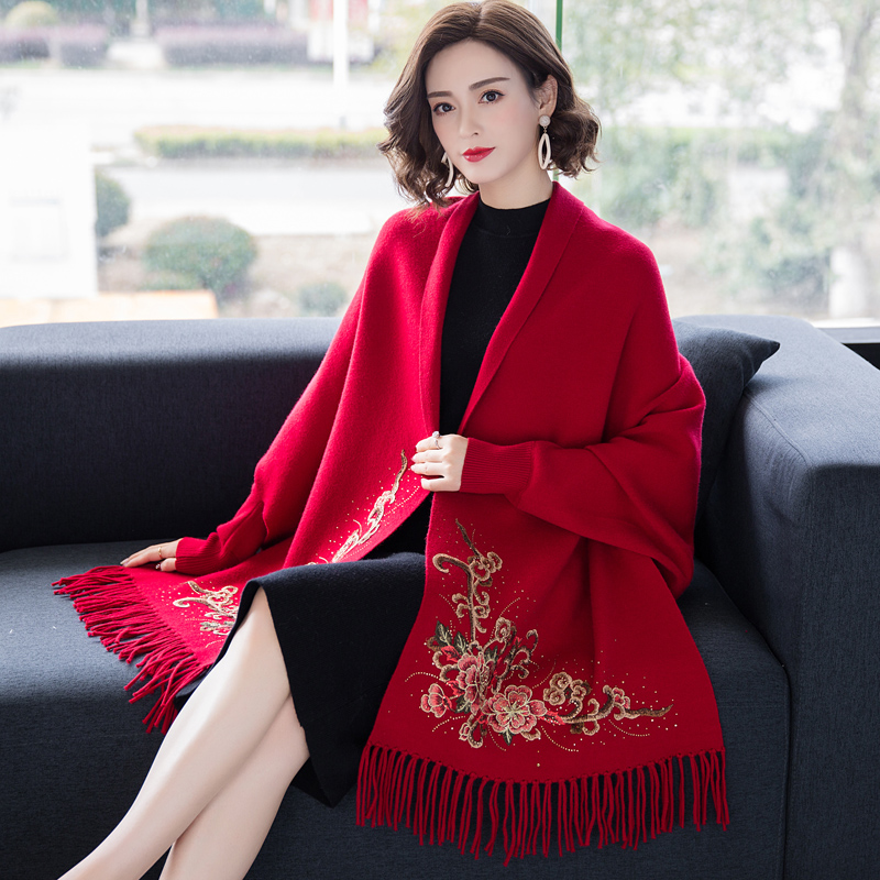 旗袍披肩春秋季紅色外套高貴鬥篷帶袖禮服外搭結婚媽媽喜婆婆披風在類目 服飾配件/皮帶/帽子/圍巾, 圍巾/絲巾/披肩中 - 來自Buy2taobao.com提供專業的淘寶代購服務