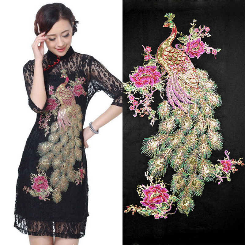 精品重工亮片刺绣孔雀旗袍衣服布贴花大号牡丹花补丁贴装饰服装贴在类目 居家布艺, 缝纫DIY材料、工具及成品, 缝纫DIY配件/辅料/配饰, 布贴中 - 来自Buy2taobao.com提供专业的淘宝代购服务