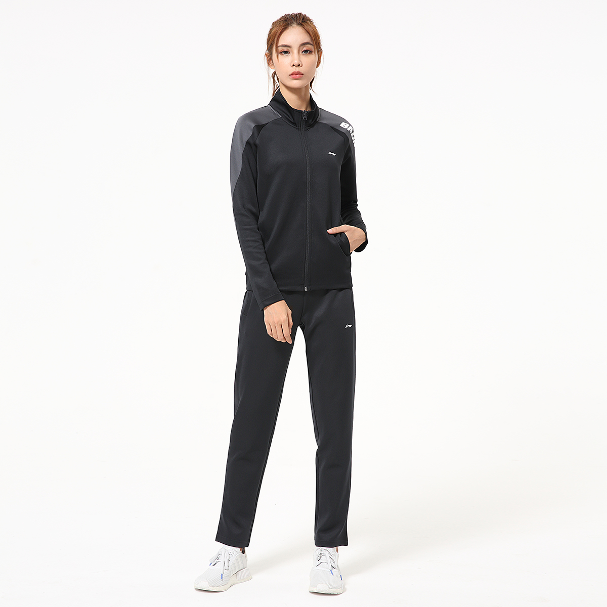 李宁运动套装女春秋新款休闲训练羽毛球服健身跑步卫衣长裤二件套