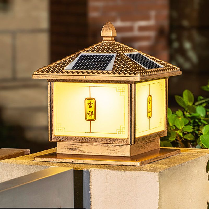 新中式太阳能柱头灯户外防水围墙灯复古花园灯智能光控大门口柱灯