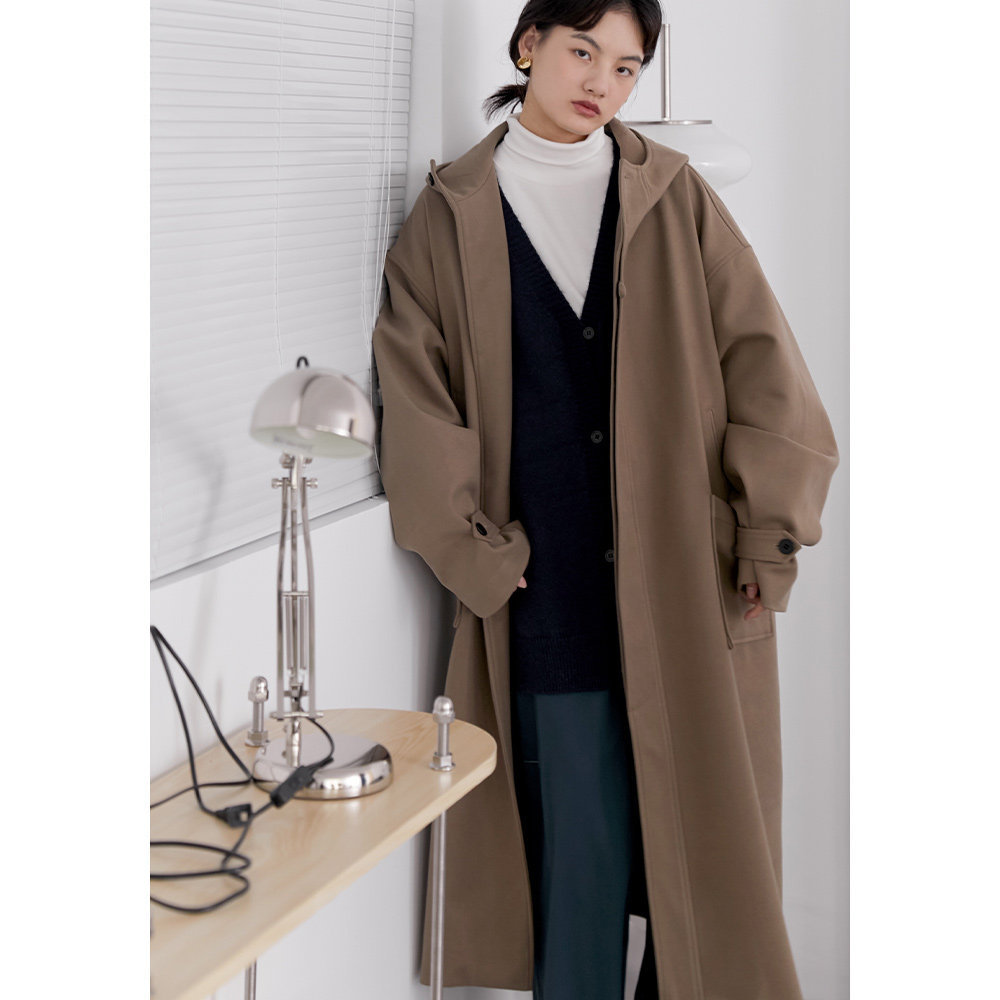 质感通勤色系毛呢大衣女prodbldg春秋冬中长款宽松廓形连帽外套