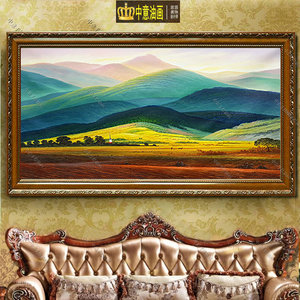高档框巨人山纯手绘油画欧式客厅挂画风景壁画玄关装饰画靠山招财