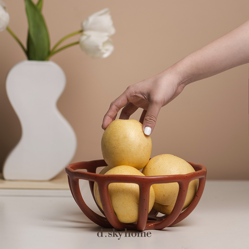 迪斯凯 others现代简约ins风设计客厅茶几创意陶瓷镂空收纳水果盘