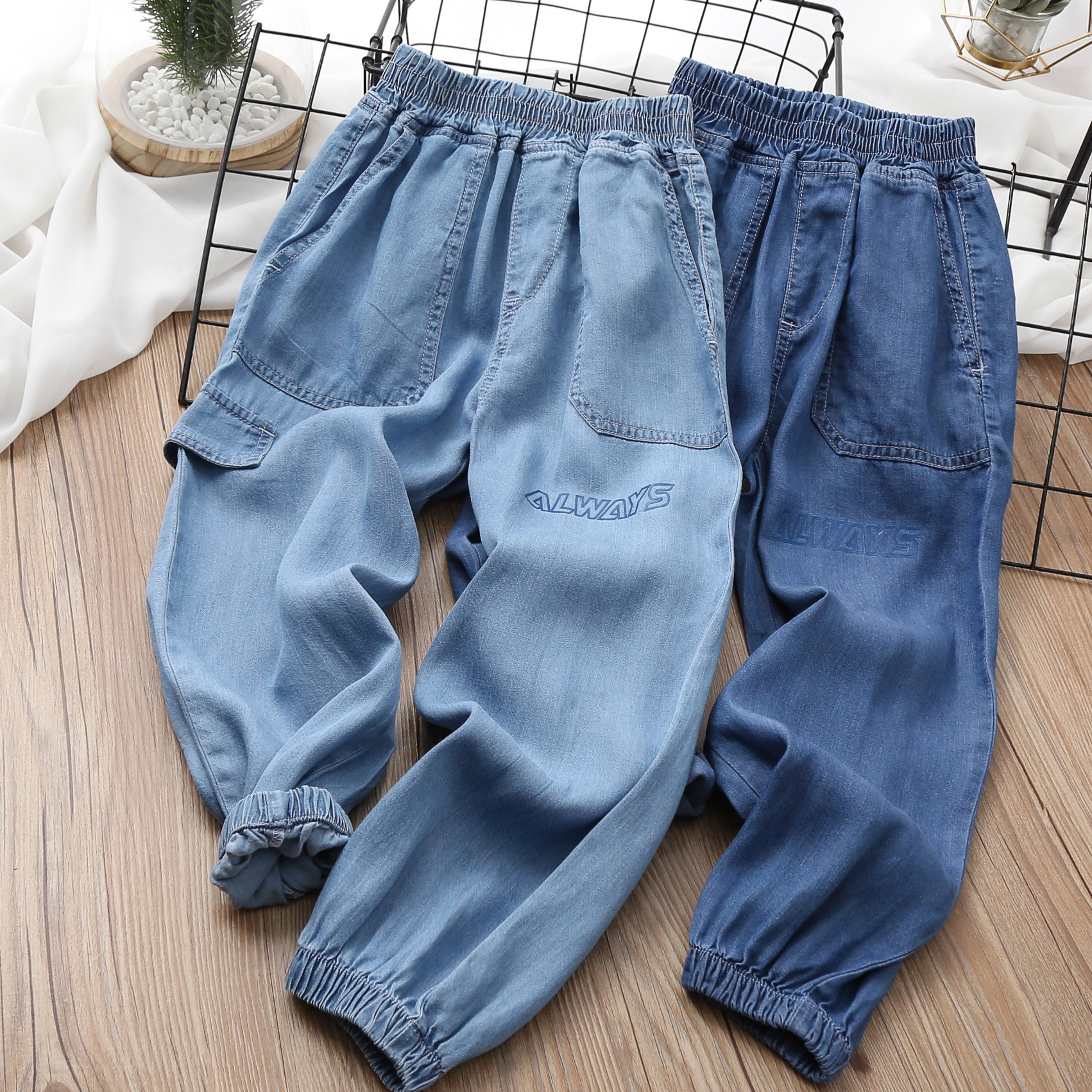 男童休闲裤天丝防蚊裤儿童薄款牛仔裤中大童纯色空调裤夏季新款潮