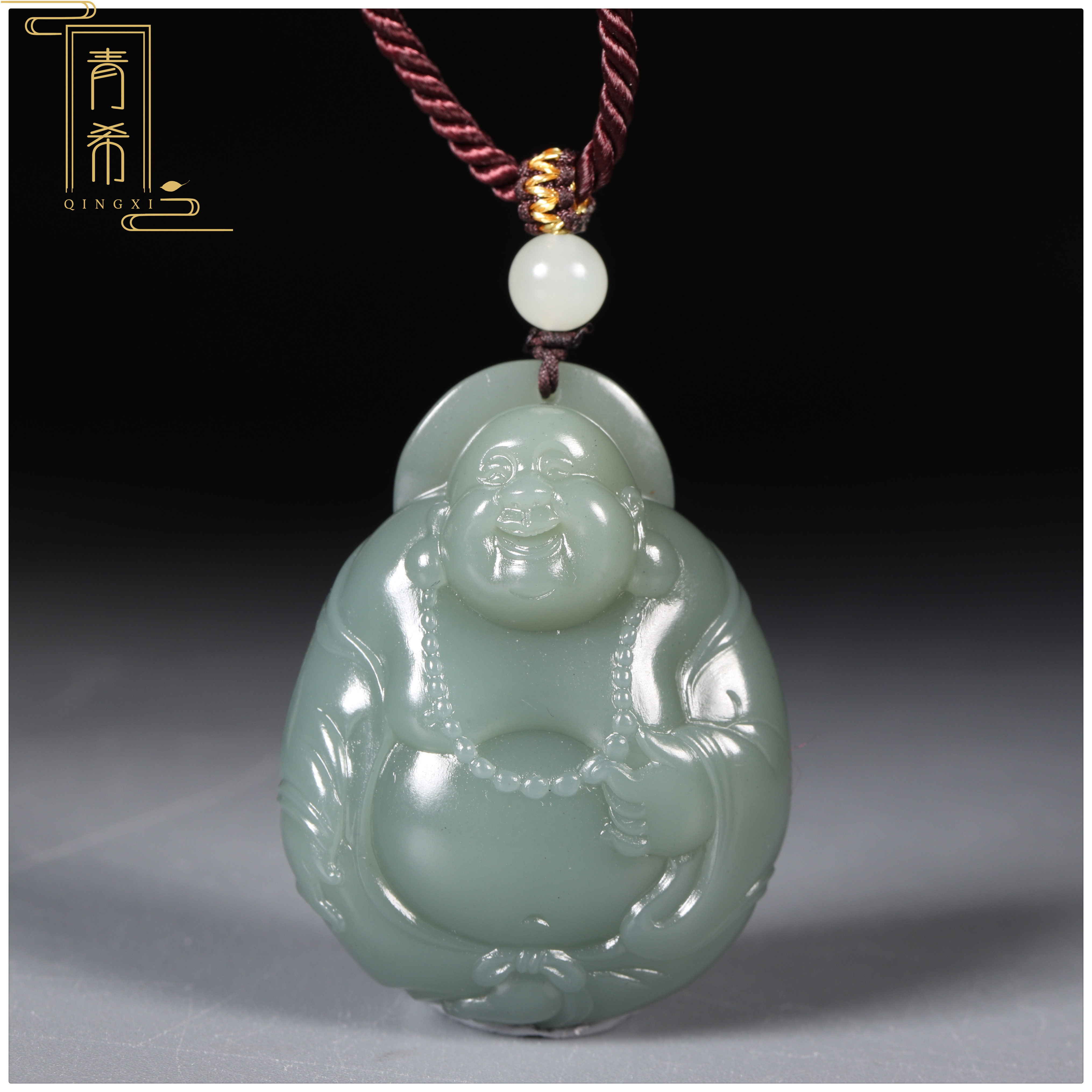 在售沙枣青弥勒佛正宗新疆和田玉籽料原石吊坠挂件油脂十足