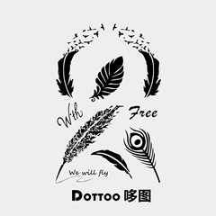 哆图DOTTOO原创防水纹身贴 英文羽毛文艺小清新 男女通用可遮疤痕