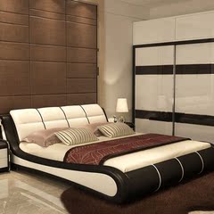 展梵 真皮床1.8米双人床现代简约婚床1.5米单人床软包皮艺床软床