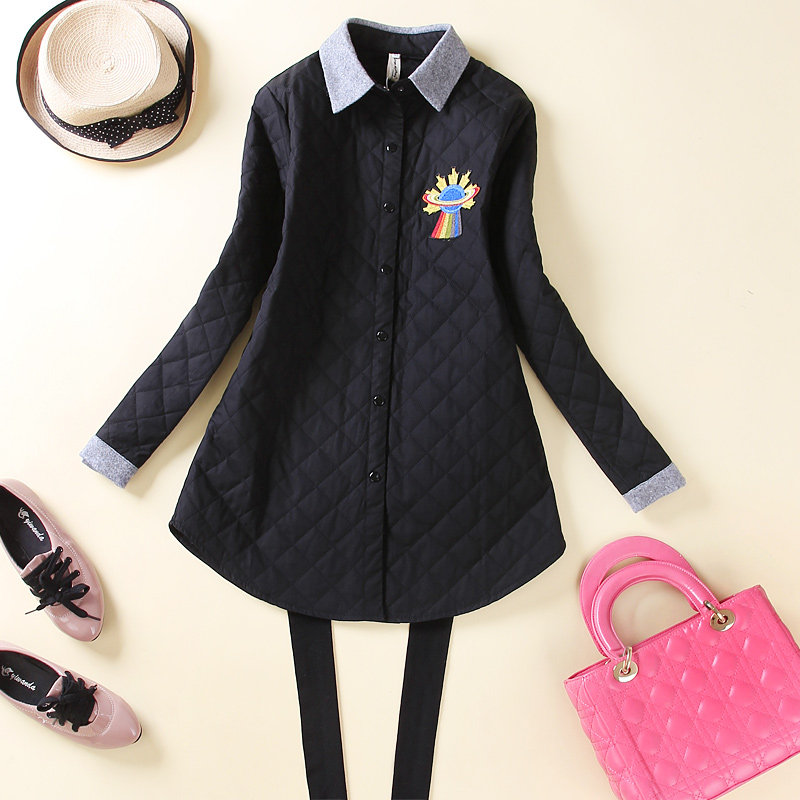 夹棉保暖衬衫女长袖中长款新款秋冬韩版休闲棉衬衣打底衫上衣外套