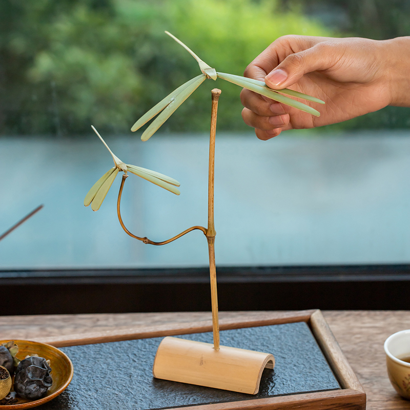 掬涵平衡竹蜻蜓茶道摆件手工怀旧工艺品茶室雅玩桌面装饰品礼物