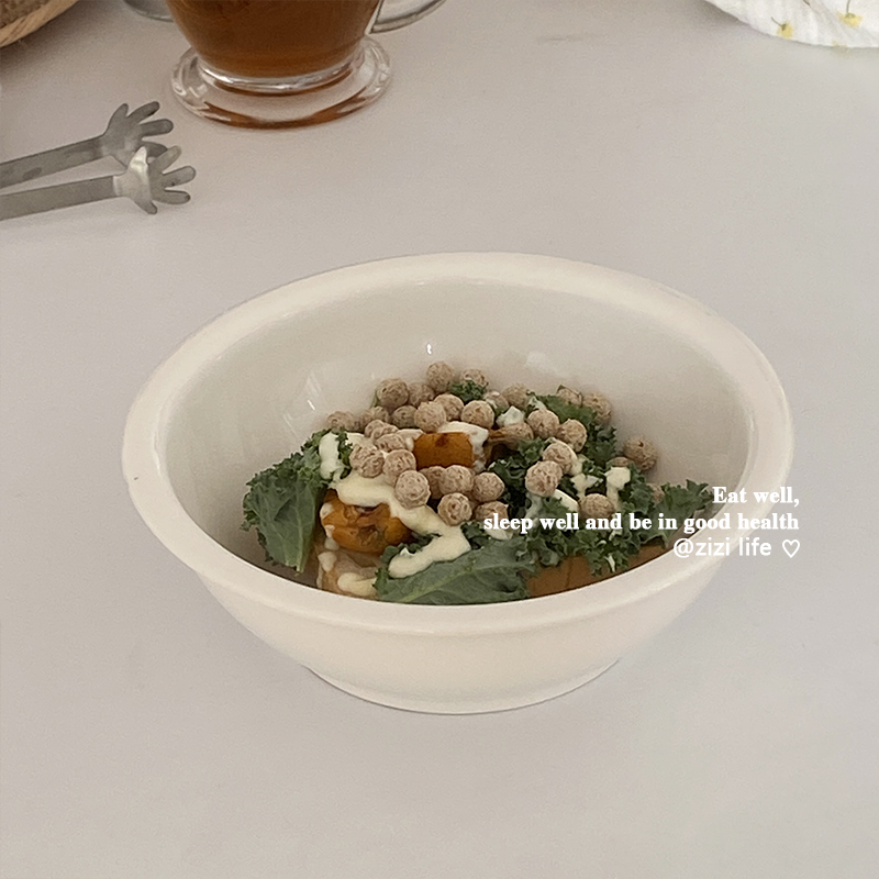 乳白陶瓷碗ins韩式翻口简约早餐碗酸奶燕麦碗家用餐具