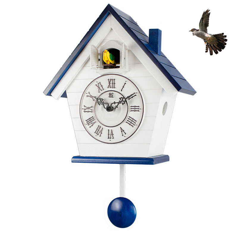 布谷鸟钟表欧式实木简约创意石英钟咕咕钟卧室地中海客厅儿童挂钟