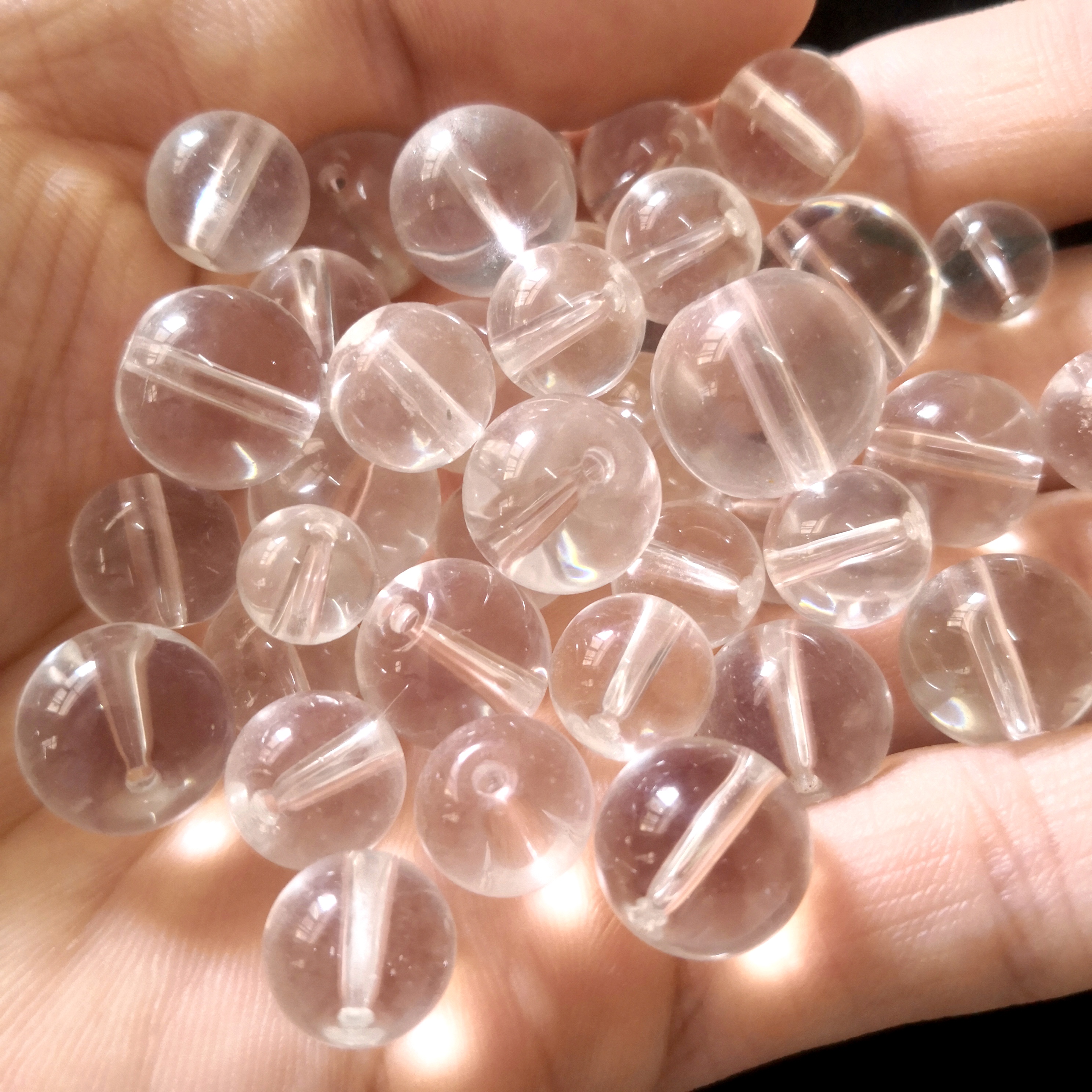 一斤大小小号白色圆形透明玻璃珠手工diy手链其他diy饰品配件