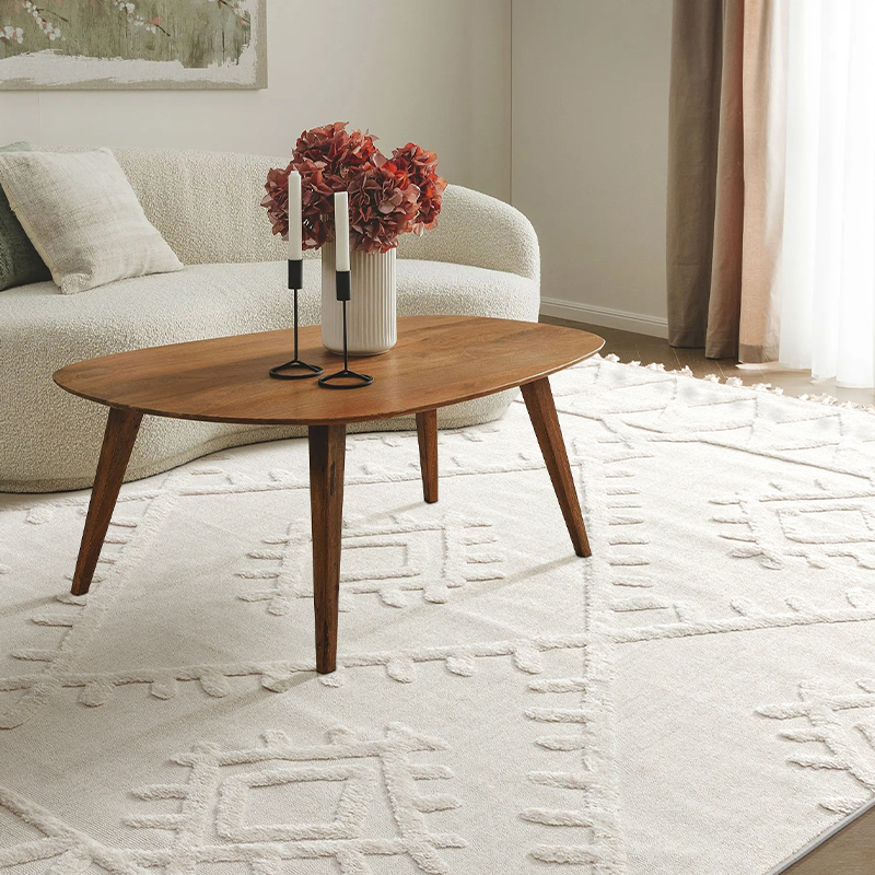 北欧地毯摩洛哥风客厅卧室素色简约立体浮雕床边茶几毯高级感地垫