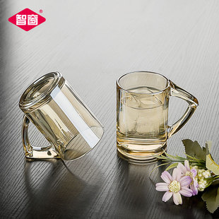 创意可倒立玻璃水杯家用带把手加厚耐热防烫泡茶杯饮料杯刻字定制
