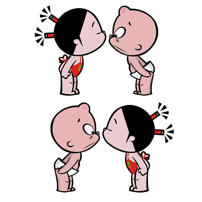 汽车小破孩贴纸可爱卡通娃娃车门对贴亲嘴车身创意划痕遮挡拉花画