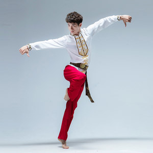 现代舞演出服维吾族舞蹈服男新疆民族服装修身两件套维族剧目服