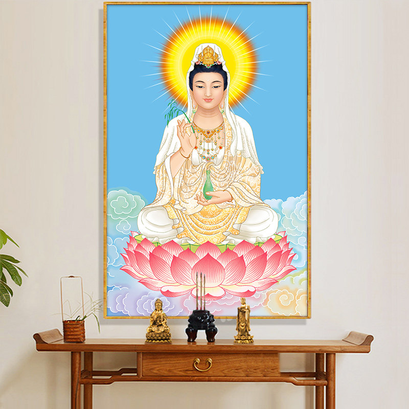 十字绣坐莲观音佛像2021新款线绣客厅玄关自己绣手工家用满绣刺绣