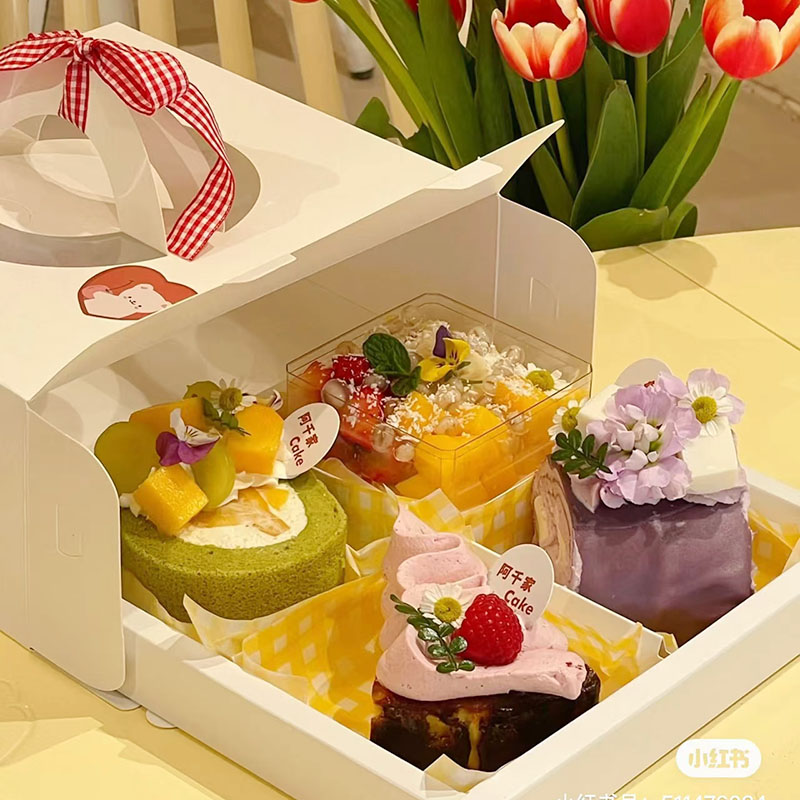 网红巴斯克蛋糕盒透明4寸西点盒食品级外卖打包野餐盒水果甜品盒