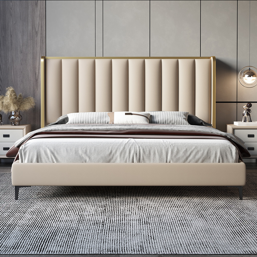 轻奢皮床意式极简现代床软包软靠1.5米1.8米床双人床软体床皮艺床