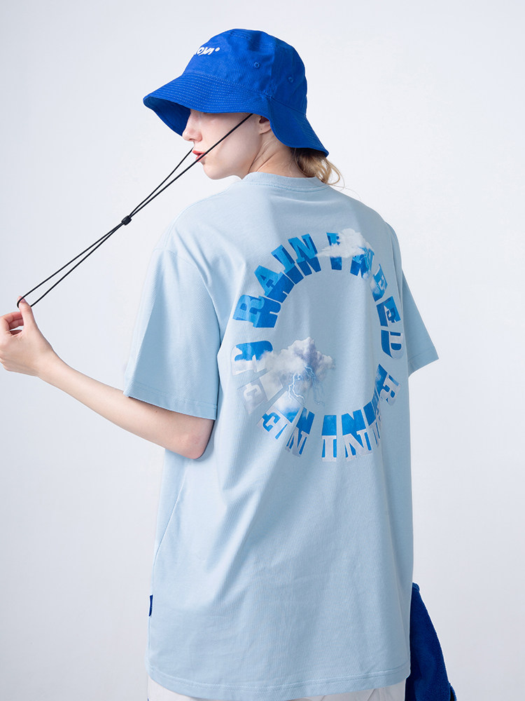 nnova 20ss 国潮夏季babyblue蓝色云朵蓝雷云t恤男女宽松短袖情侣