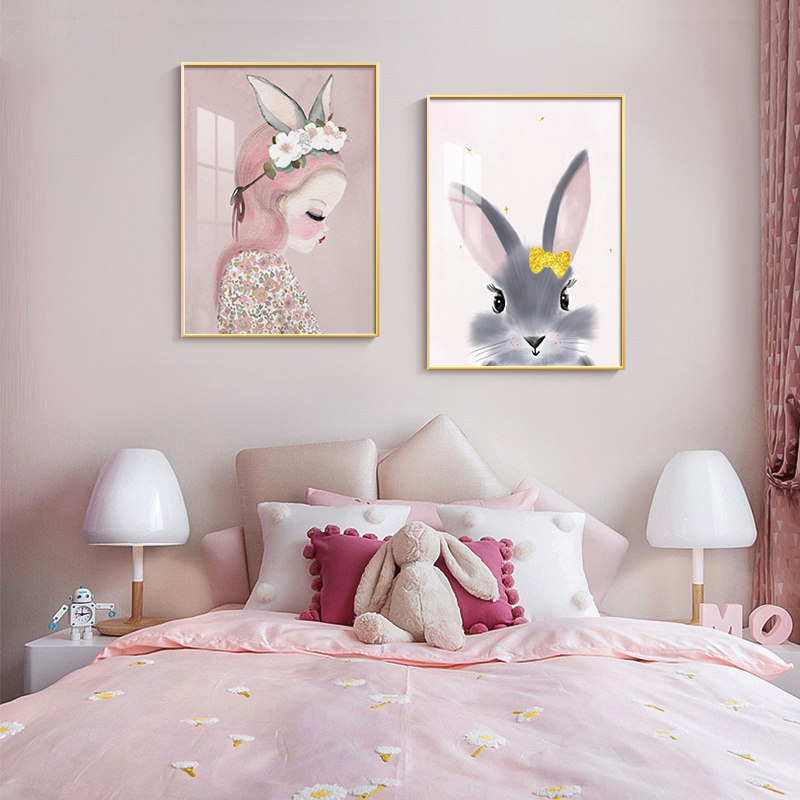 儿童房装饰画女孩房间挂画二联公主房壁画儿童卧室装饰画床头挂画