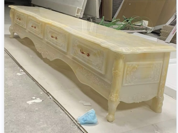 新款通体玉石大理石罗马柱电视背景墙电视柜茶几石材柜子