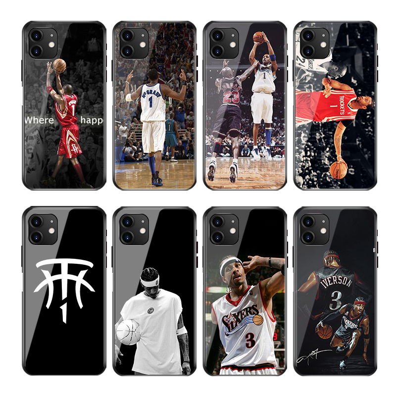 NBA麦迪适用苹果11/12pro/13手机壳iPhone14plus玻璃xs max艾弗森xr全包镜头i14pro小米华为oppo外壳球星周边