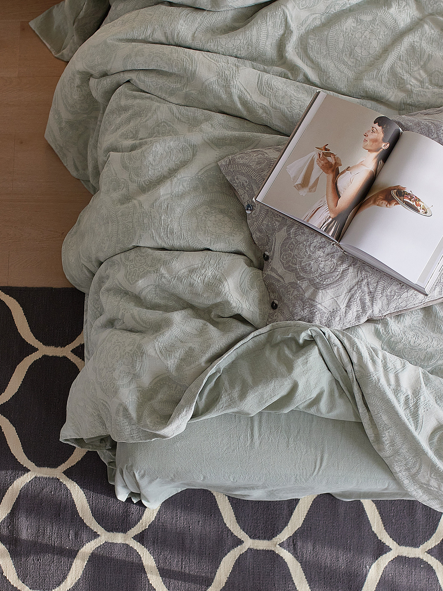 60支色织大提花精梳棉四件套纯棉全棉床单被套床笠式日式床上用品