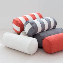 纯色棉麻圆柱抱枕腰枕 脖枕扶手枕 条纹沙发办公靠枕抱枕 含枕芯