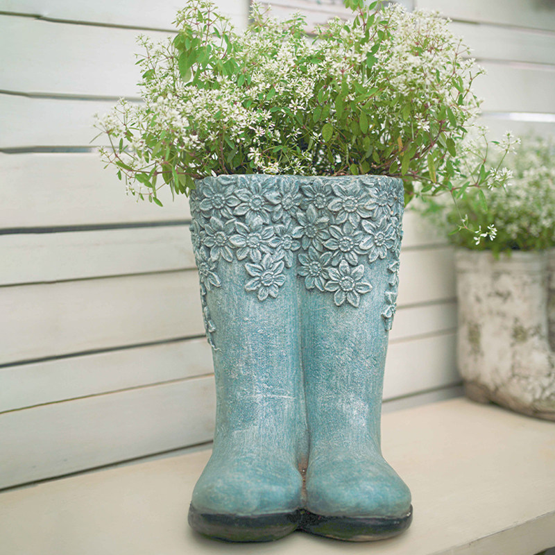 复古创意雨鞋花盆落地雨靴阳台室内庭院花园带花水鞋插花装饰摆件